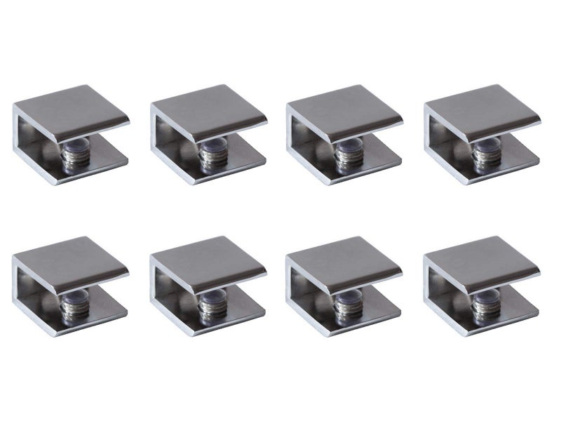 Rmdusk Glass Shelf Brackets Shelf Clips Metal Clamps Chrome Square Shape Wall Mounted Adjustable 6-10mm for Acrylic Wood (Set of 8) - Image 1